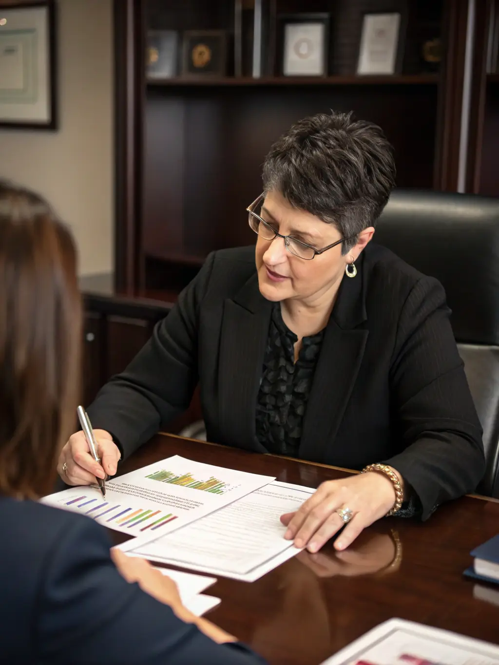A professional financial advisor providing personalized advice to a client in a modern office setting, emphasizing trust and expertise.